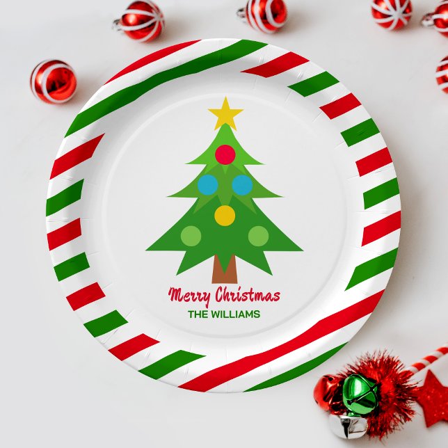 Christmas Tree Red And Green Holiday Party Paper Plates (Celebrate the season with festive Christmas paper plates—perfect for holiday gatherings and cheer!)
