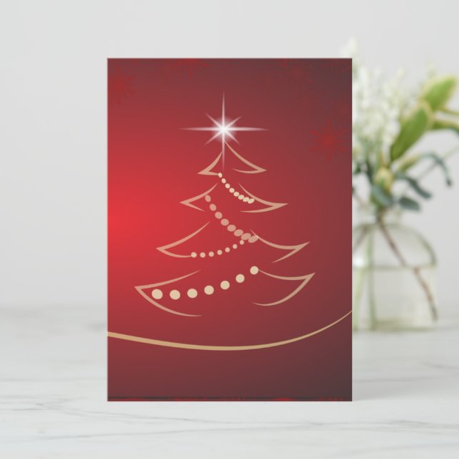 Christmas Tree Red Background Christmas Card (Standing Front)