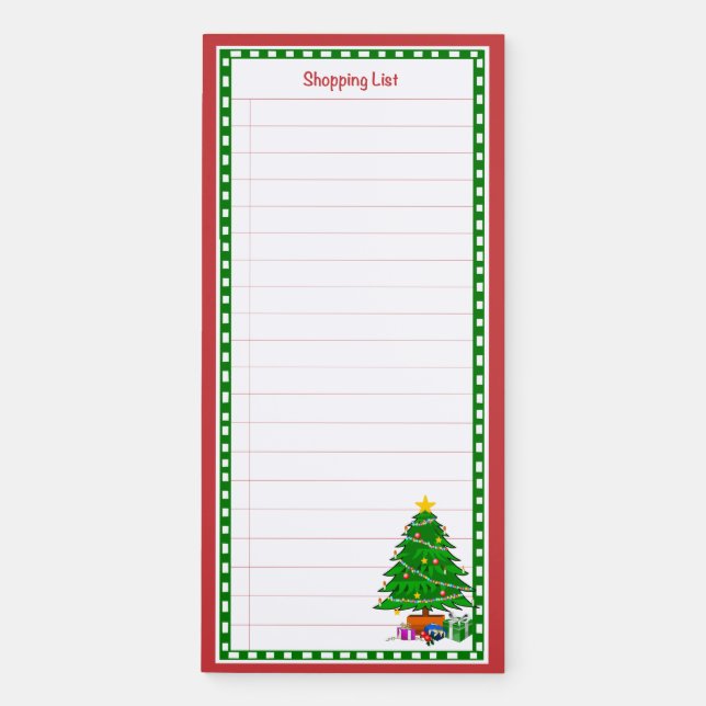 Christmas Tree Red Background Shopping List Magnetic Notepad (Front)