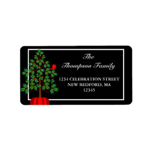 Christmas Tree Red Bird Holiday Address Label