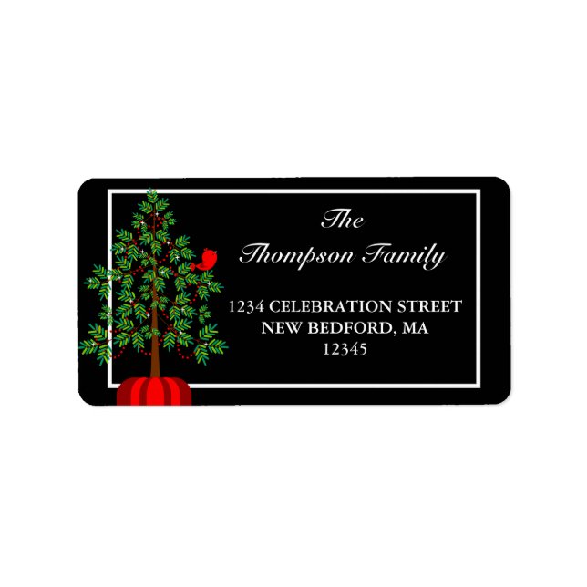 Christmas Tree Red Bird Holiday Address Label (Front)