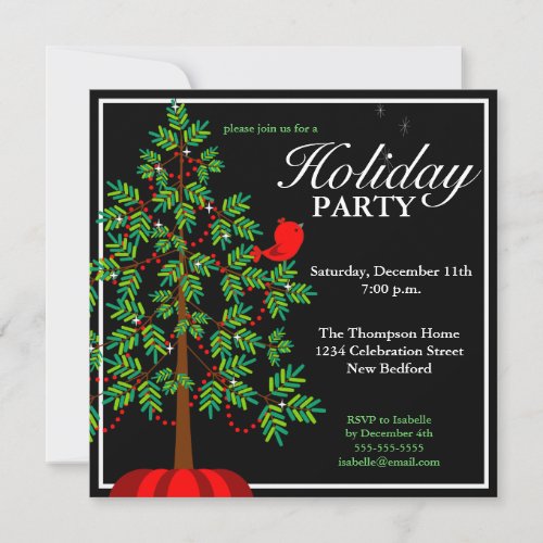 Christmas Tree Red Bird Party Invitation