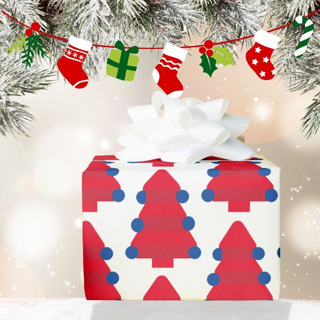 Christmas Tree Red Blue White  Wrapping Paper (Creator Uploaded)