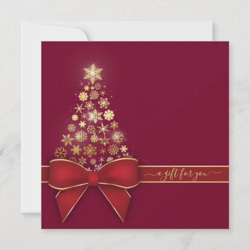 Christmas Tree Red Bow Gold Snowflakes Gift Card