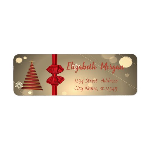 Christmas Tree Red Bow Holiday Label
