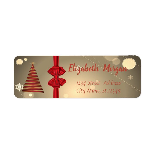 Christmas Tree, Red Bow Holiday Label (Front)