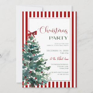Christmas tree red bow Holiday Party Invitation