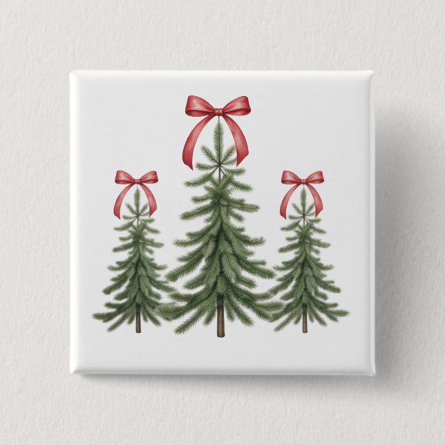 Christmas Tree Red Bow Retro Merry Christmas Xmas Button (Front)