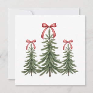 Christmas Tree Red Bow Retro Merry Christmas Xmas Holiday Card