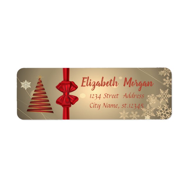 Christmas Tree, Red Bow , Snowflakes Holiday Label (Front)