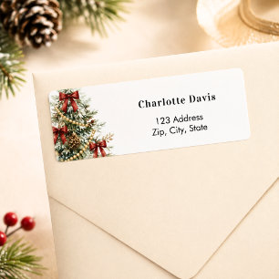 Christmas tree red bows return address label