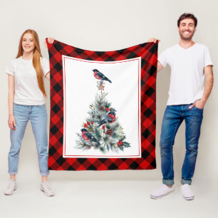 Christmas tree & Red Bullfinch Fleece Blanket