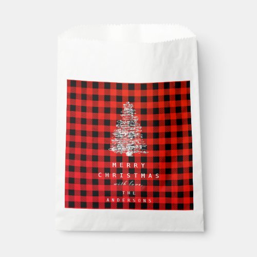 Christmas Tree Red Gray Black Buffalo Check Merry Favor Bag