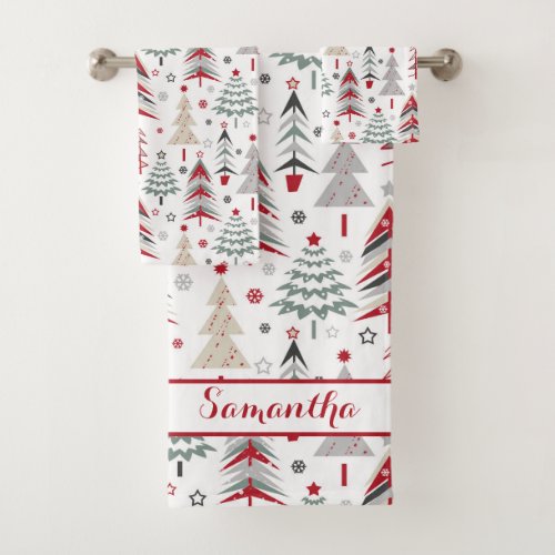 Christmas  tree Red green Bath Towel Set