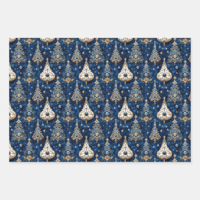 Christmas tree, red, green, blue, gemstones, festi wrapping paper sheets (Front)