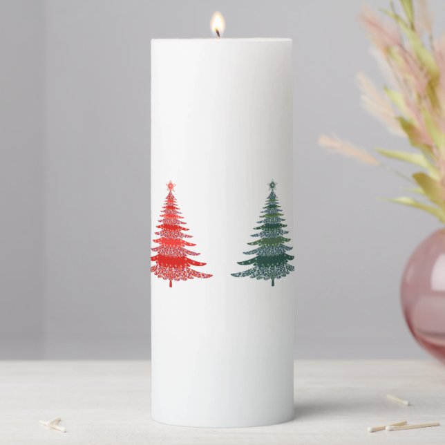 Christmas Tree Red Green Design Pillar Candle (In Situ)