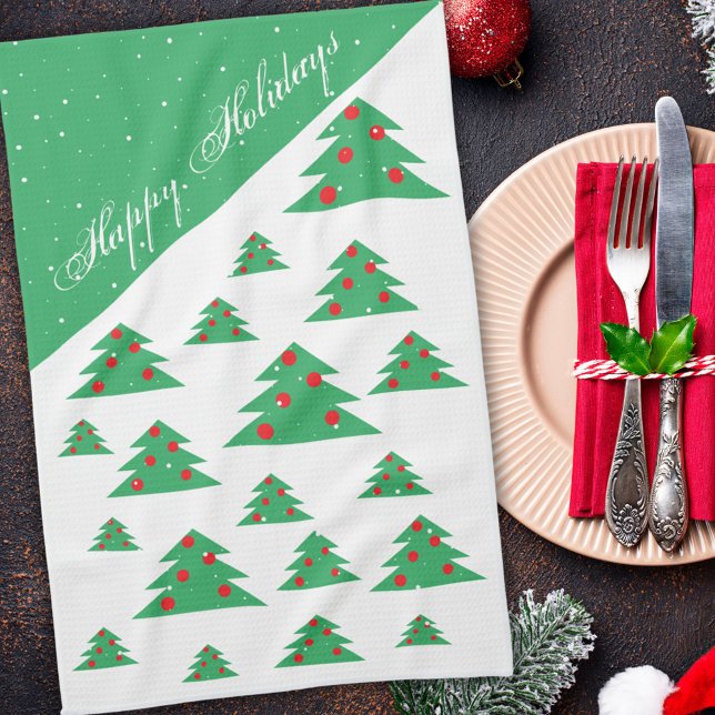Christmas Tree Red Green Happy Holidays Pattern Kitchen Towel (Creator Uploaded)