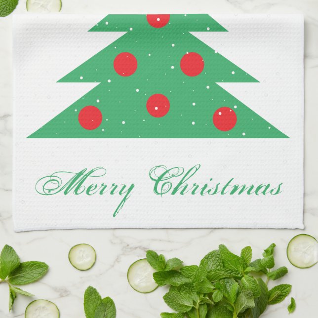 Christmas Tree Red Green Merry Christmas Kitchen T Kitchen Towel (Folded)
