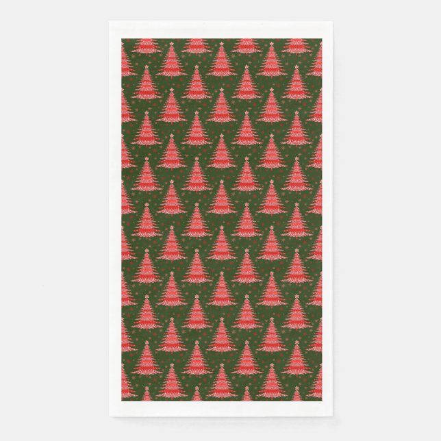 Christmas Tree Red Green Pattern Design Paper Guest Towels (Front)