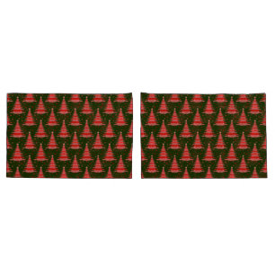 Christmas Tree Red Green Pattern Design  Pillow Case