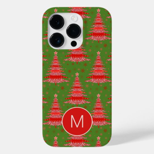 Christmas Tree Red Green Pattern Monogram Case_Mate iPhone 14 Pro Case