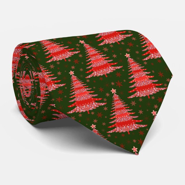 Christmas Tree Red Green Pattern with Monogram Neck Tie (Rolled)