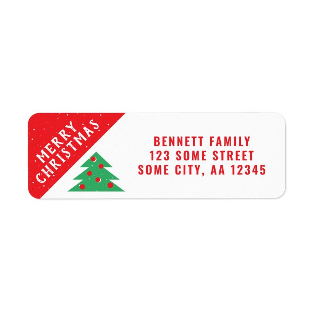 Christmas Tree Red Holiday Family Return Address Label (Front)