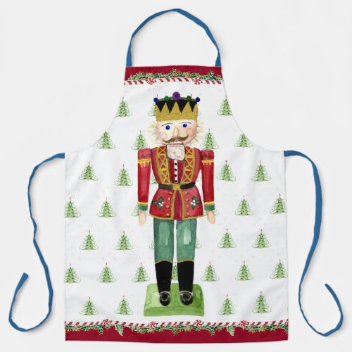 Christmas Tree Red Nutcracker Watercolor Holly Apron