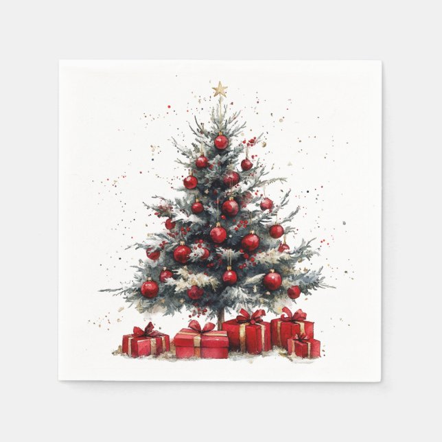 Christmas Tree Red Ornaments Gifts Holiday Napkins (Front)