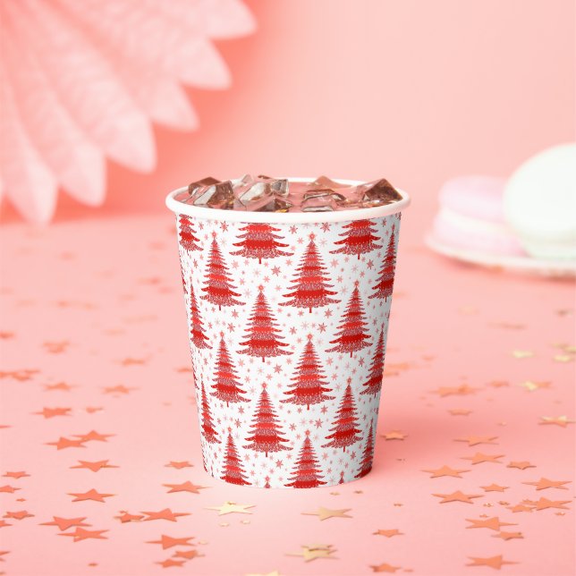 Christmas Tree Red Pattern Design Paper Cups (Insitu)