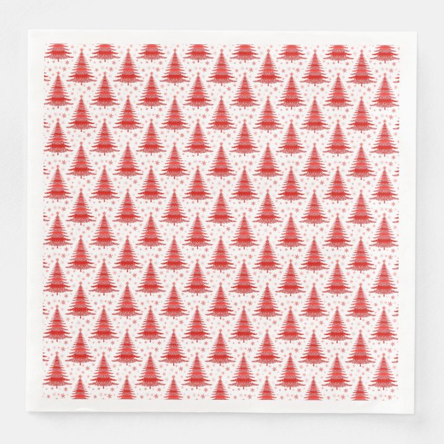 Christmas Tree Red Pattern Design Paper Dinner Napkins (Front)