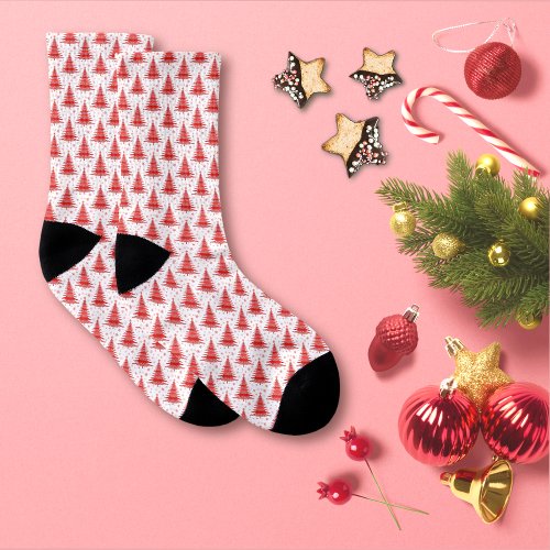 Christmas Tree Red Pattern Design Socks