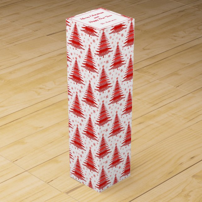 Christmas Tree Red Pattern Name Custom Wine Box (Front)