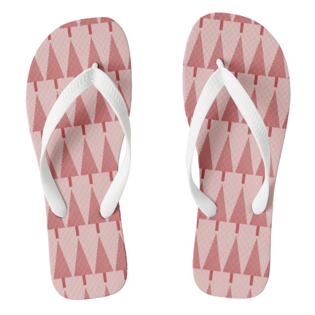 Christmas Tree Red Pink Gift Holidays Winter Flip Flops (Footbed)