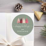 Christmas Tree Red Pink Green Custom Classic Round Sticker<br><div class="desc">Add a touch of festive charm to your holiday gifts with this custom whimsical red pink green Christmas tree sticker. Bring joy and a playful holiday spirit to your gifting with this editable Christmas gift certificate. The design features charming red, pink, and gold Christmas trees paired with graceful script typography....</div>