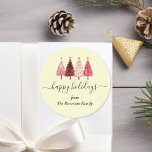 Christmas Tree Red Pink Lemon Custom Classic Round Sticker<br><div class="desc">Add a touch of festive charm to your holiday gifts with this custom whimsical red pink lemon Christmas tree sticker. Bring joy and a playful holiday spirit to your gifting with this editable Christmas gift certificate. The design features charming red, pink, and gold Christmas trees paired with graceful script typography....</div>