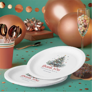 Christmas Tree Red Retro Typography Paper Plates