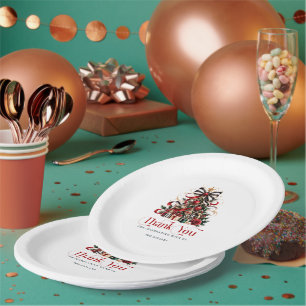 Christmas Tree Red Retro Typography Paper Plates