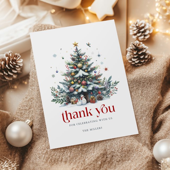 Christmas Tree Red Retro Typography Thank You Card (Creator Uploaded)