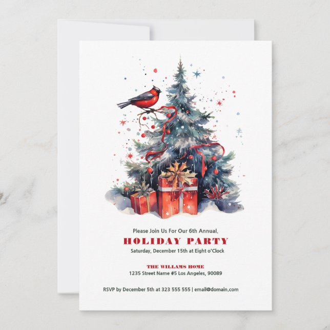Christmas tree Red Robin Holiday party invitation (Front)