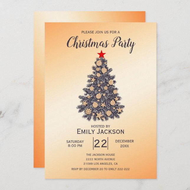 Christmas Tree Red Star Invitation (Front/Back)