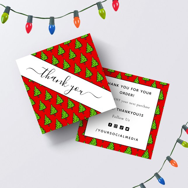 Christmas Tree Red Thank You Square Business Card (Creator Uploaded)