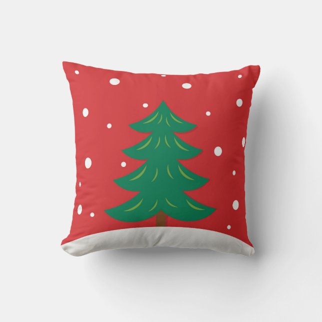 Christmas tree red throw pillow (Front)