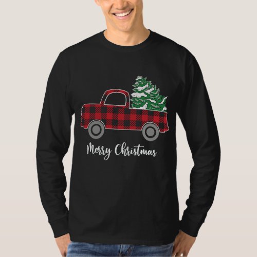 Christmas Tree Red Truck Buffalo Plaid Funny Tee X