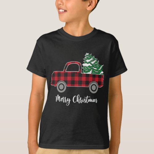 Christmas Tree Red Truck Buffalo Plaid Funny Tee X