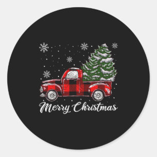 Christmas Tree Red Truck Pajama, Vintage Buffalo P Classic Round Sticker