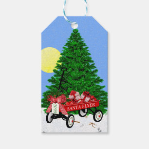 Christmas Tree Red Wagon Presents Gift Tags