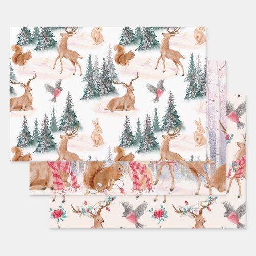 Christmas Tree Reindeer Gift Wrapping Paper Sheets
