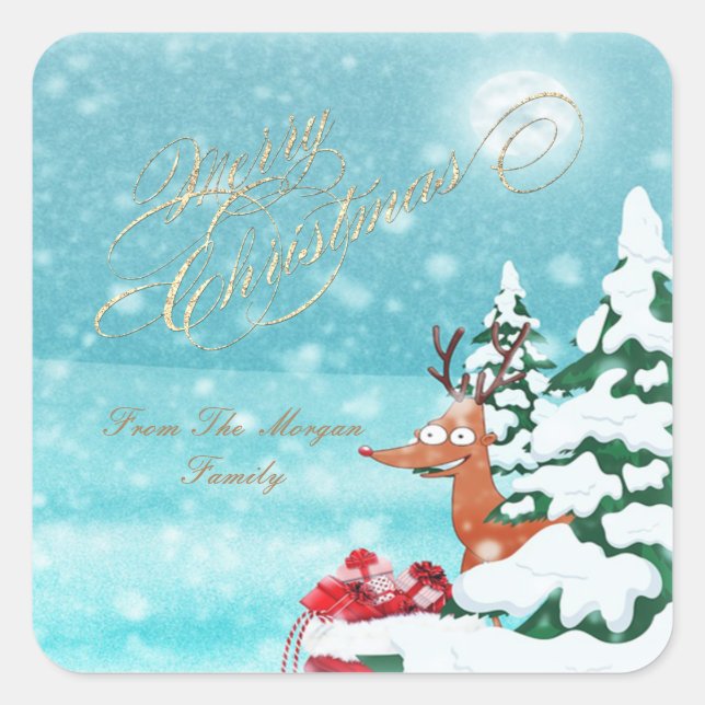 Christmas Tree,Reindeer,Presents Square Sticker (Front)