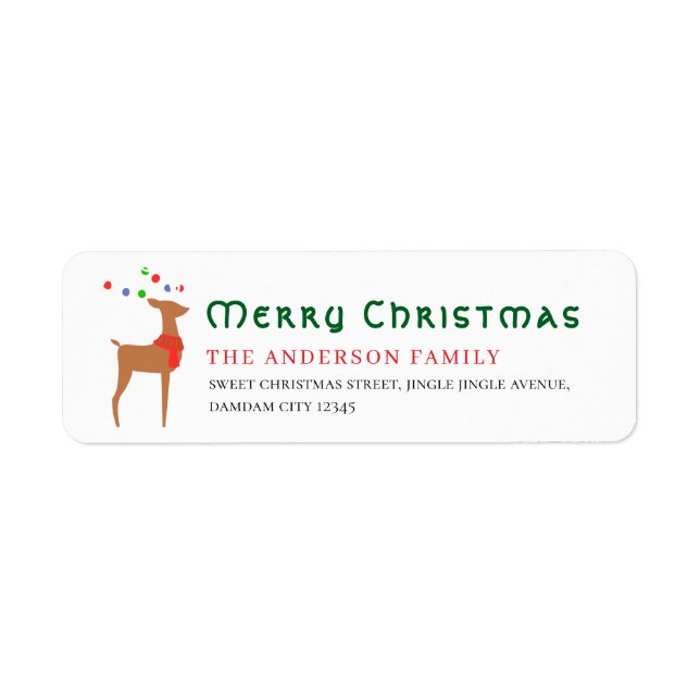 Christmas Tree & Reindeer Simple Return Address Label (Front)